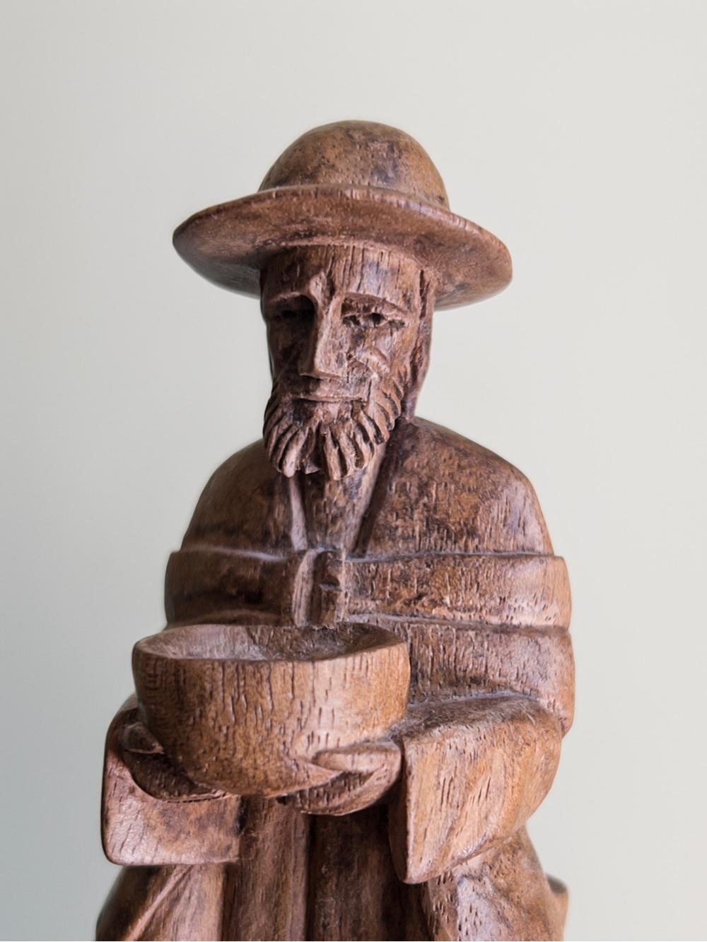 Vintage Beggar Statue, Hand Carved Wood Folk Art Figure, Poor Man, Traveler